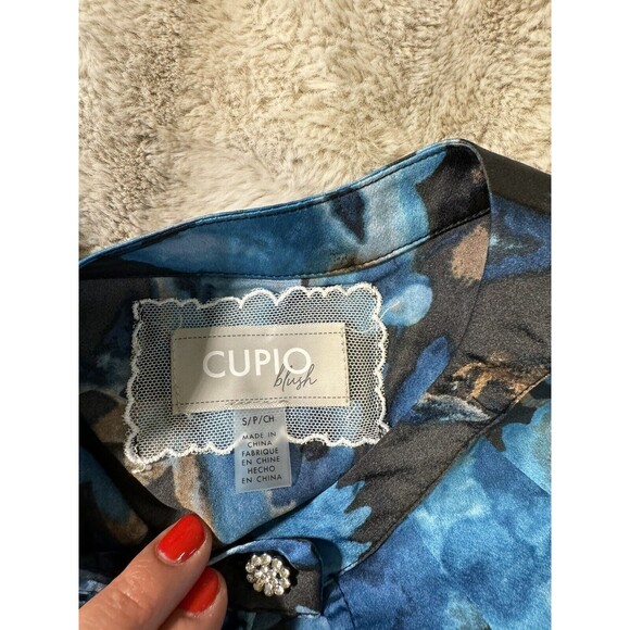 Cupio Blush Blue Multicolor Floral Print Long Sleeve Women’s Blouse Size Small - Picture 10 of 16